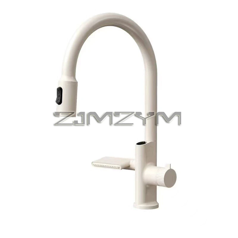 Kitchen Faucet Hot Cold Water Sink Mixer Tap Pull Out Stream Sprayer Waterfall Temperature Sensor Digital Display Kitchen Tap