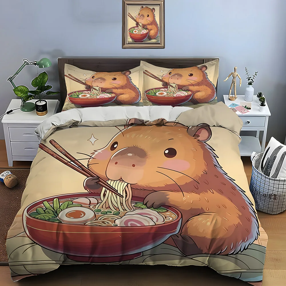 New Cute Cartoon Capybara Print Bedding Set Duvet Cover 1 Duvet Cover 2 Pillowcases Adult And Children Bedding Set Luxury Gifts