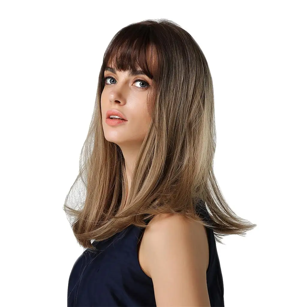 

20'' Synthetic Wigs for women Looking Long Straight Middle Side Parting Heat Resistant Wig Cap