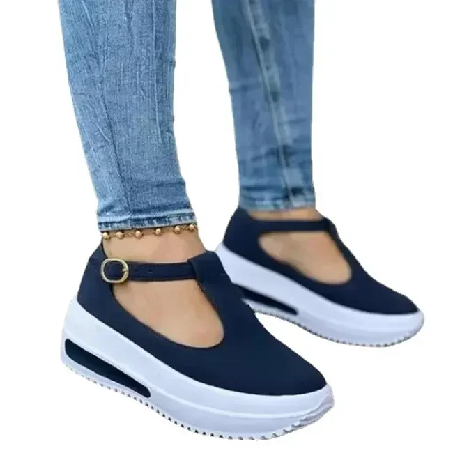 Zapatos de plataforma informales para Mujer, mocasines planos de punta redonda con hebilla, talla 43, buty designerskie