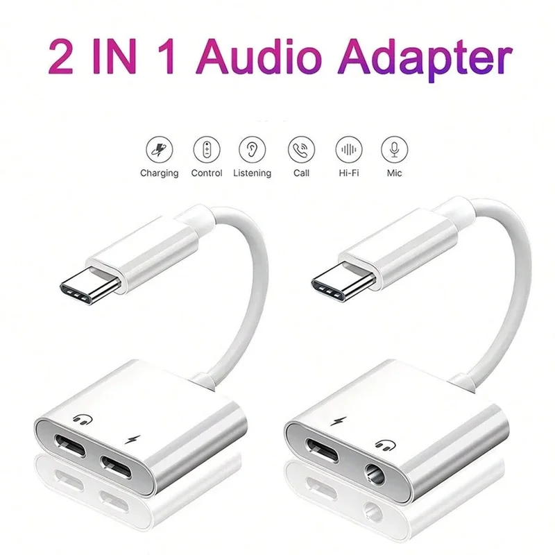 1-6pcs 2in1 Audio OTG Adapter USB C to 3.5 mm Jack Type-C Charging 3.5mm Aux Cable for Xiaomi Huawei Wired Headphones Connector