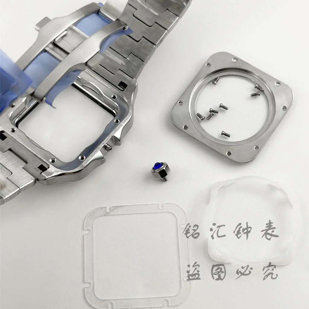 مربع NH35 38 مللي متر ساعة حافظة 316L صندوق ساعة من الفولاذ المقاوم للصدأ أجزاء تعديل سانتوس لحركات NH34 NH35 4R35 NH36 NH38 NH70