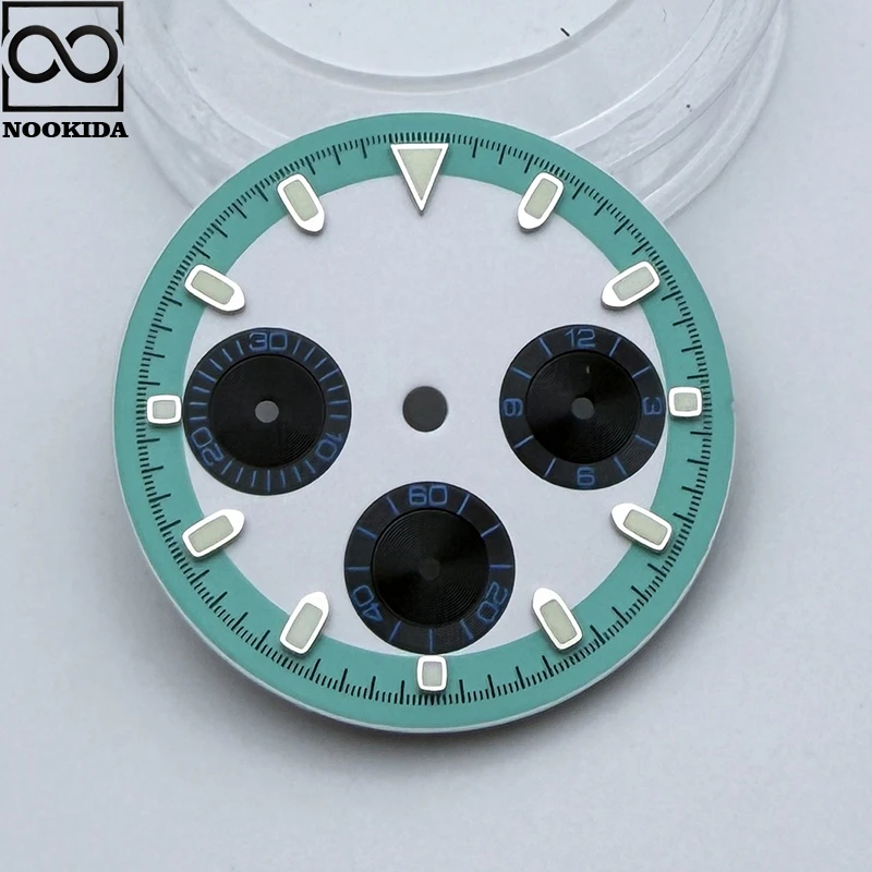 NOOKIDA 29,5 mm VK63 quadrante per movimento al quarzo quadrante cronografo 6 lancette parti di orologi verde luminoso adatto per custodie per orologi da 39 mm