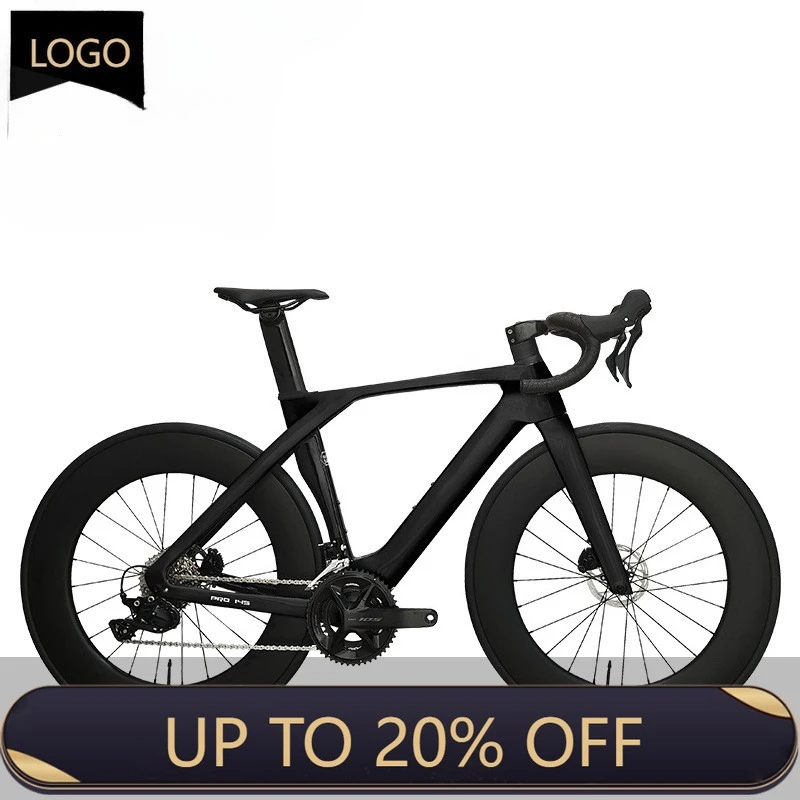 QQA BXT-145 Carbon Fiber Road Bike Breaking Wind 2 × 12 Speed Shimano 105 R7120 Hydraulic Disc Brake, Full Carbon Fiber Frame, R