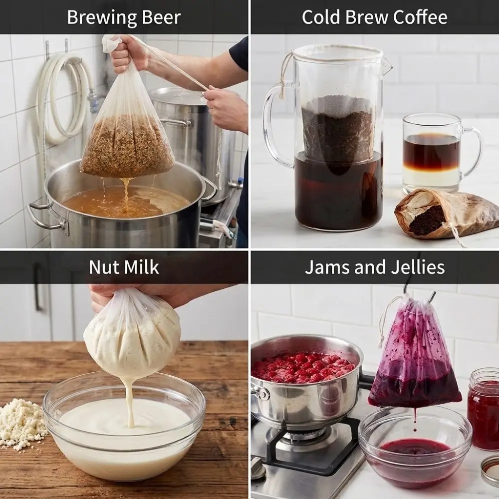 2 pcs Reusable 100 Mesh Home Brew Strainer Bag Food Grade Nylon Fine Mesh Filter Bag Brewing Filter Pouch Bars