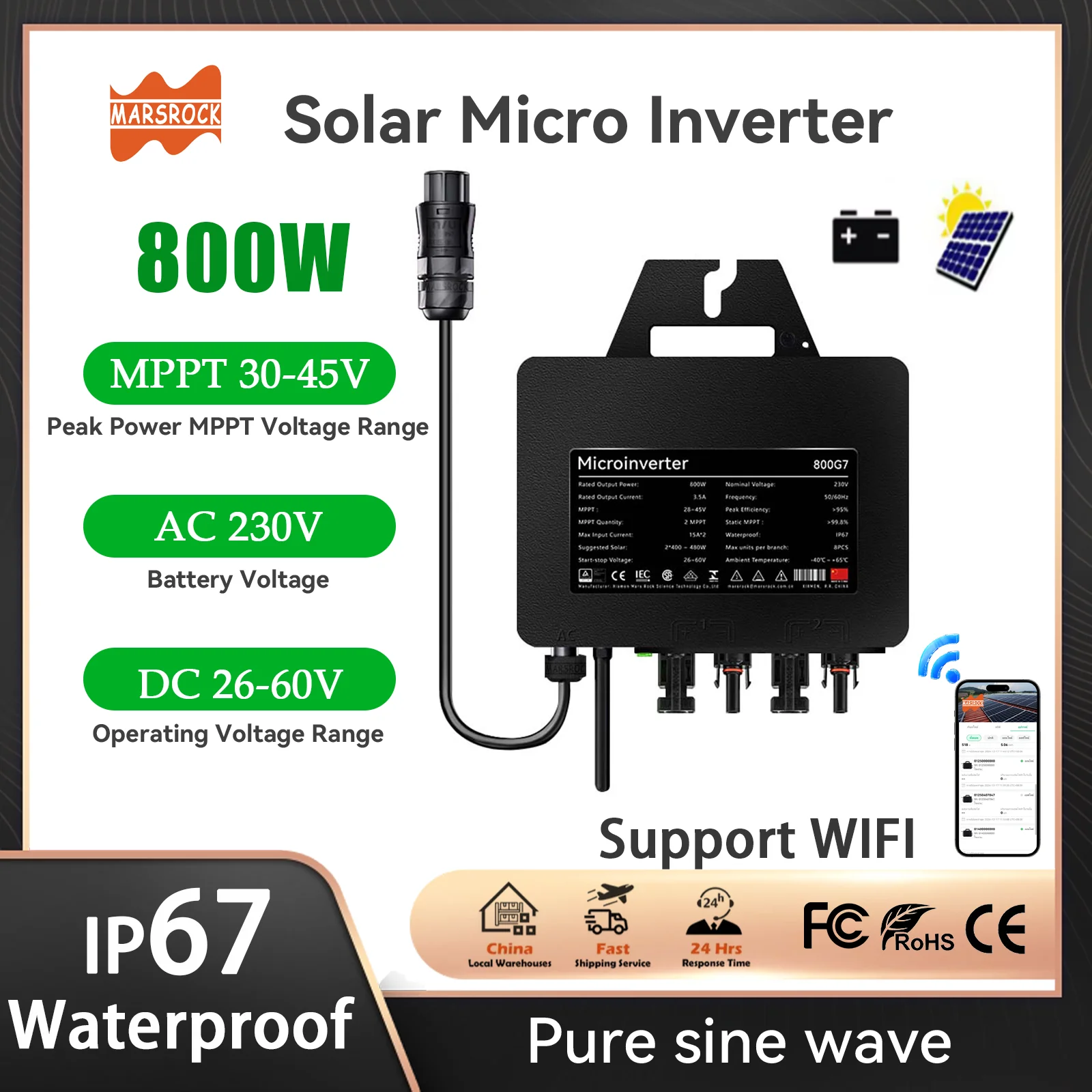 

800 Вт MPPT солнечный микроинвертор 22-50 В постоянного тока до 230 В переменного тока солнечный сетевой инвертор IP67 преобразователь для фотоэлектрической системы солнечной панели