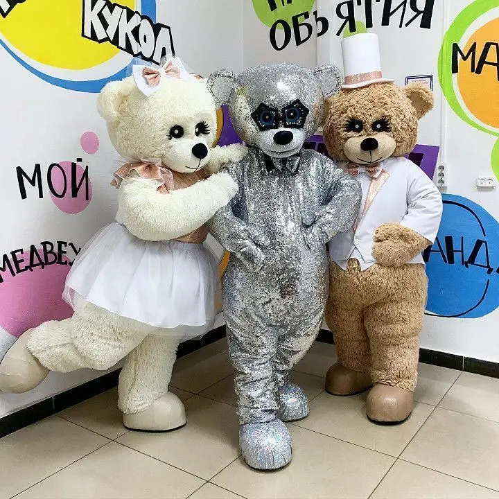 

Couple White Bear Mascot Costume, Lovely Teddy Bear Outfit for Men and Women, Perfect Cartoon Performance Apparel Wedding Events