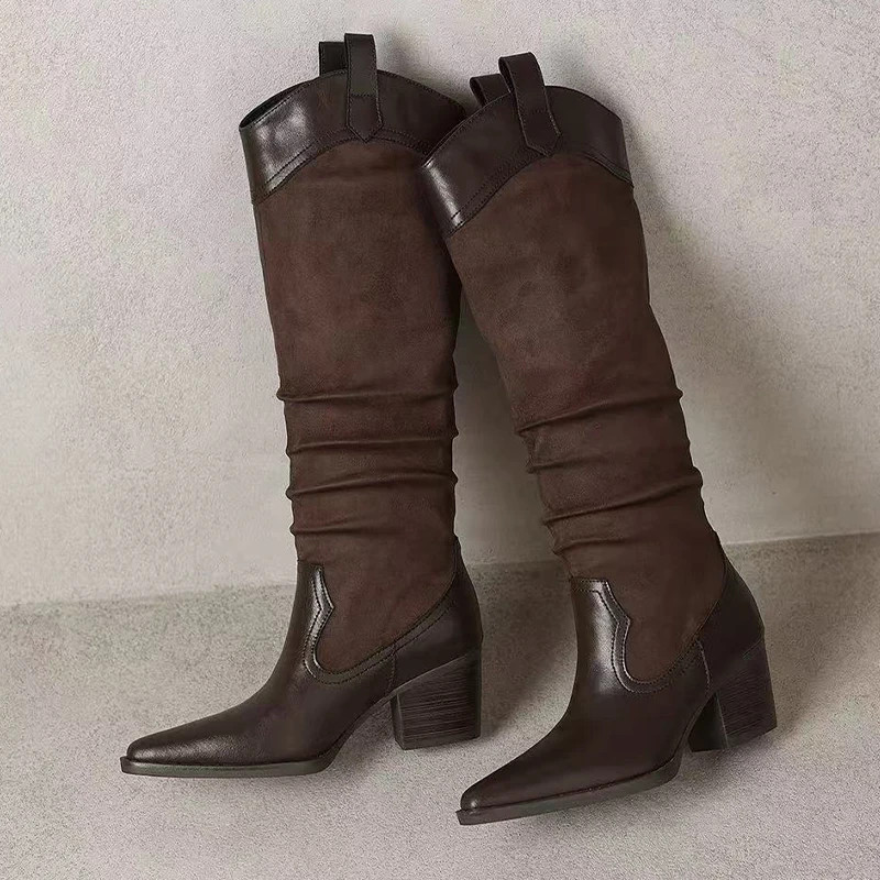 أحذية نسائية عالية بمقدمة مدببة أحذية بكعب عالي للنساء أحذية تشيلسي مكتنزة 2025 فستان شتاء جديد الاتجاه القوطي Mujer Botas