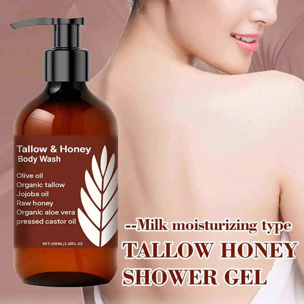 

100ml Tallow & Honey Body Wash - Gentle Cleansing Nourishing Hydrating Vitamin-Rich Antioxidant Formula Improves Rough Skin