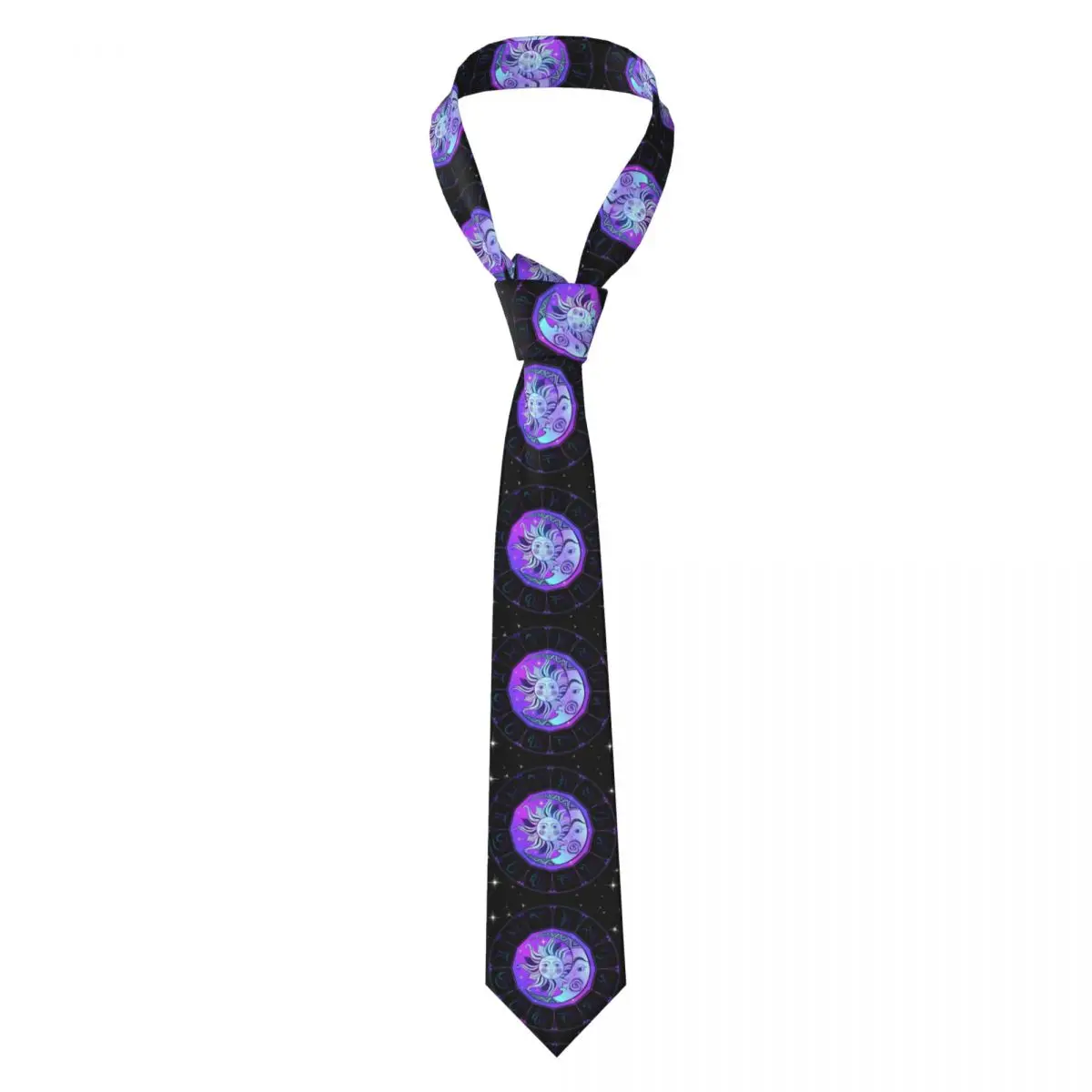 Zodiac Wheel Space Purple Necktie for Men Silk Polyester Slim Neck Ties Wedding Business Tie Casual Gravatas