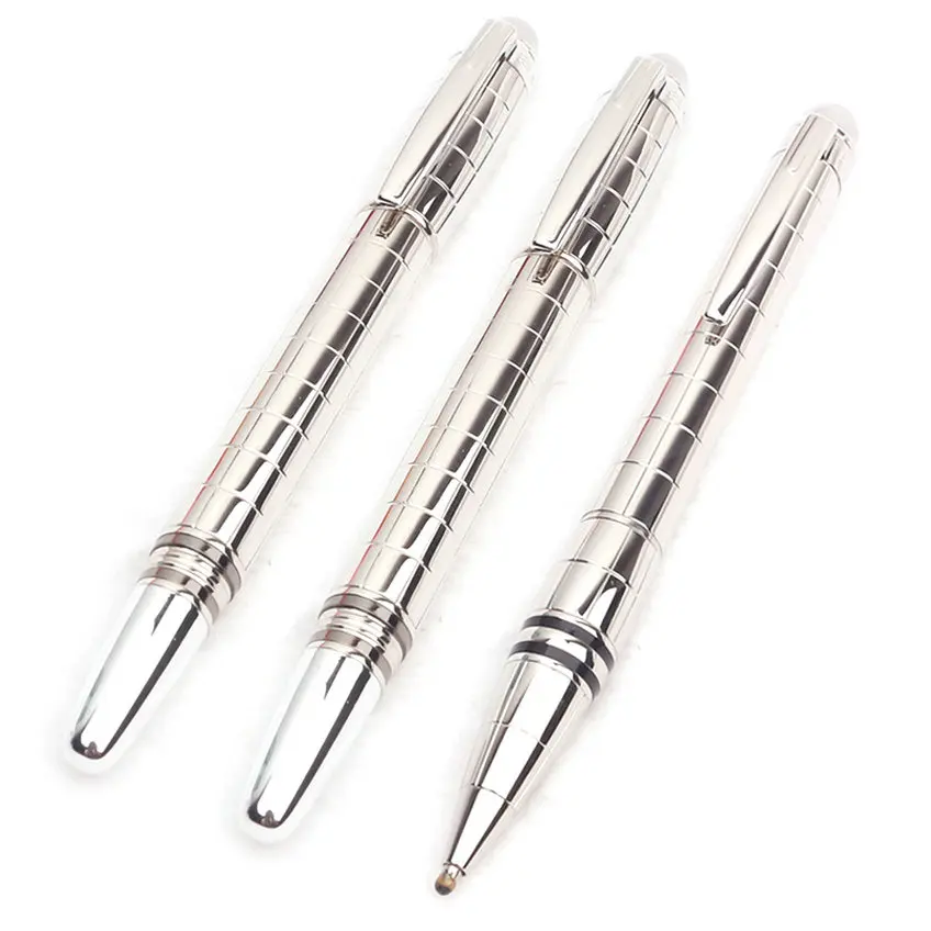 

Elegant Star Worker MB Ballpoint Pen Stainless Steel Grid Rubber Rollerball Fountain Pens Luxury Platinum with Serial Number
