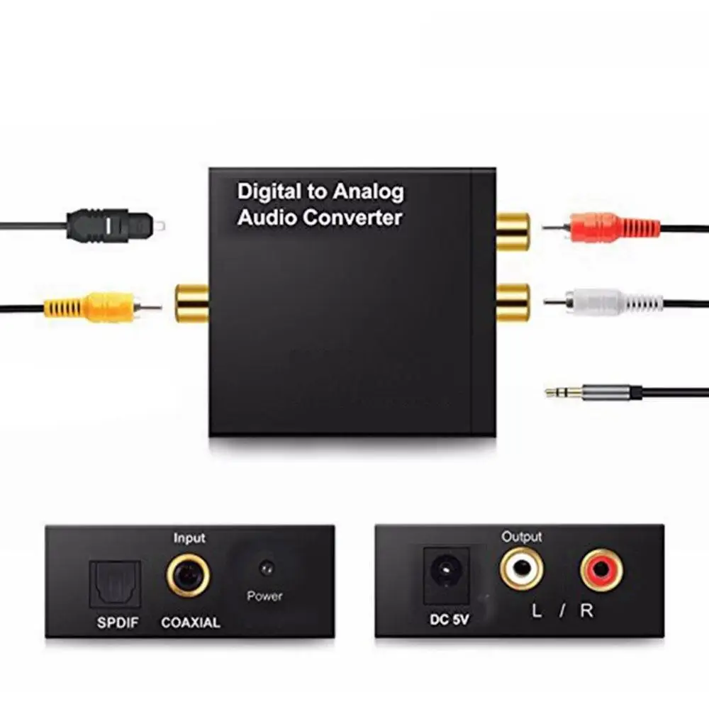 Convertidor de audio digital a análogo, amplificador, decodificador y adaptador RCA de señal coaxial SPDIF Toslink estéreo digital óptica a analógica, con dos clavijas DAC