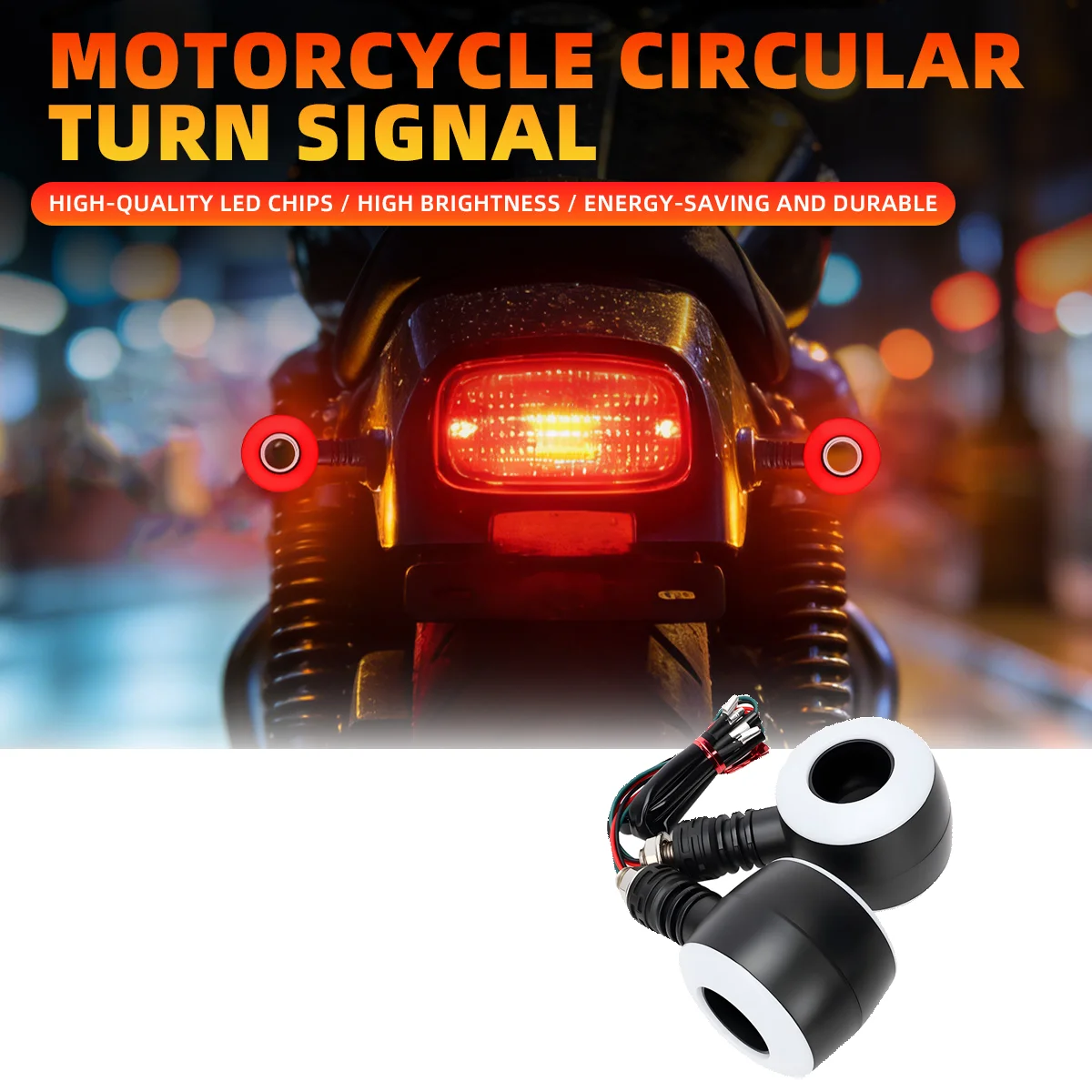 2X Motorcycle LED Turn Signal Light Flowing Circular Design DRL Dual Color Blinker Indicator Universal Motorcycle Tail Lamp 12V