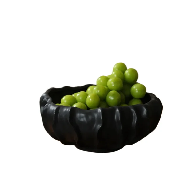 for Medieval Black Ceramic Fruit Plate Living Room Desktop Storage Tray Household Dining Table Organizer Modern Decorative