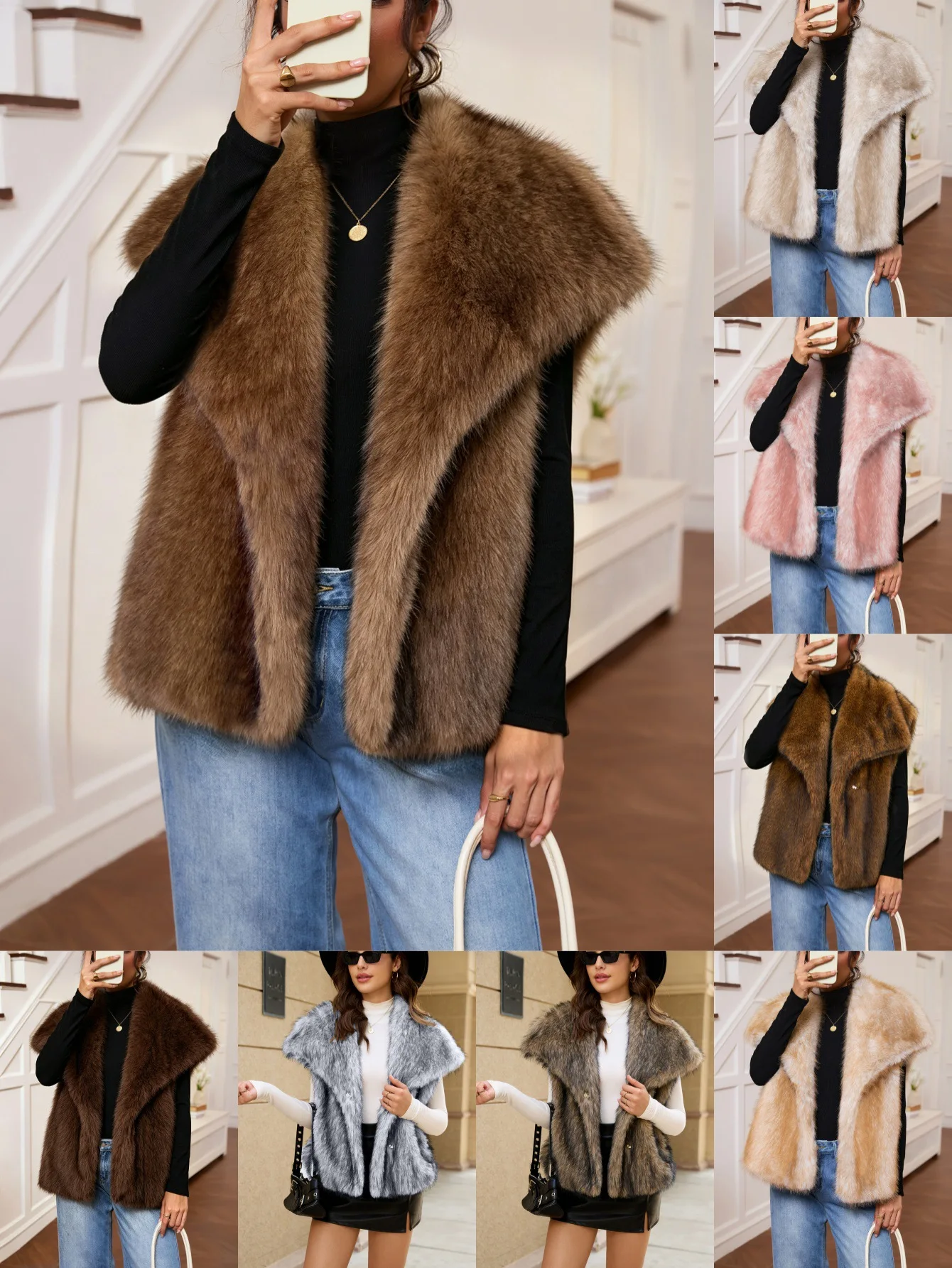 Women's Collar Plush Sleeveless Vest Warm European American Style Imitation Fur Vest Eco-Friendly