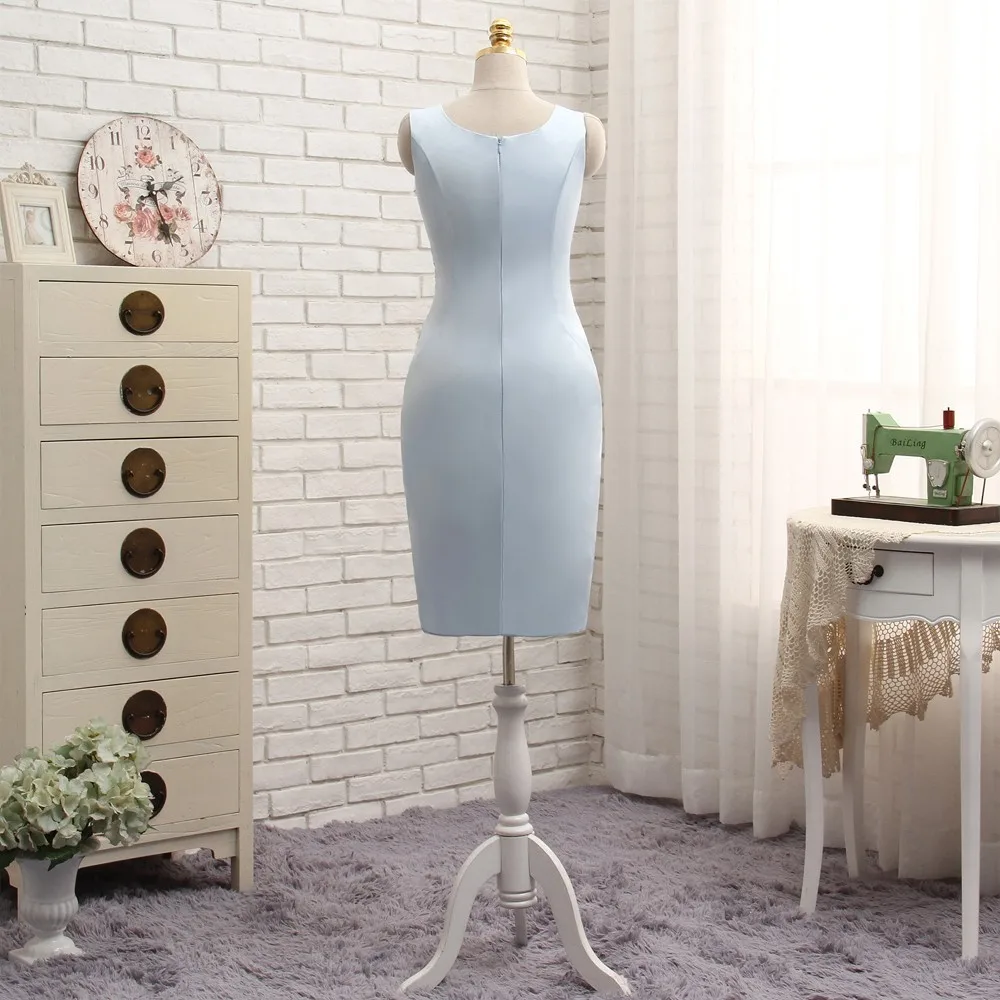 Sky Blue Mother Of The Bride Dresses Sheath Knee Length Appliques With Jacket Plus Size Short Groom Mother Dresses For Wedding