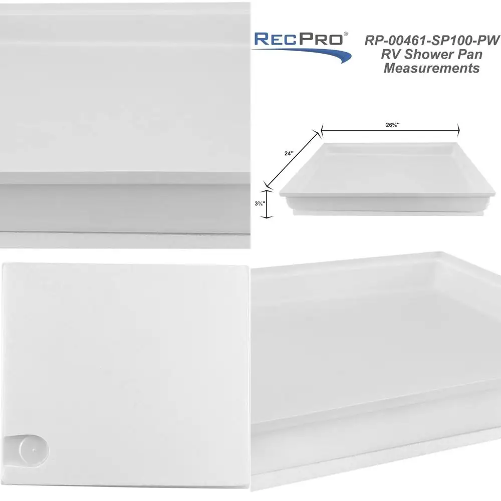 RecPro RV White Shower Pan | Camper Shower Pan (Corner Drain, 27