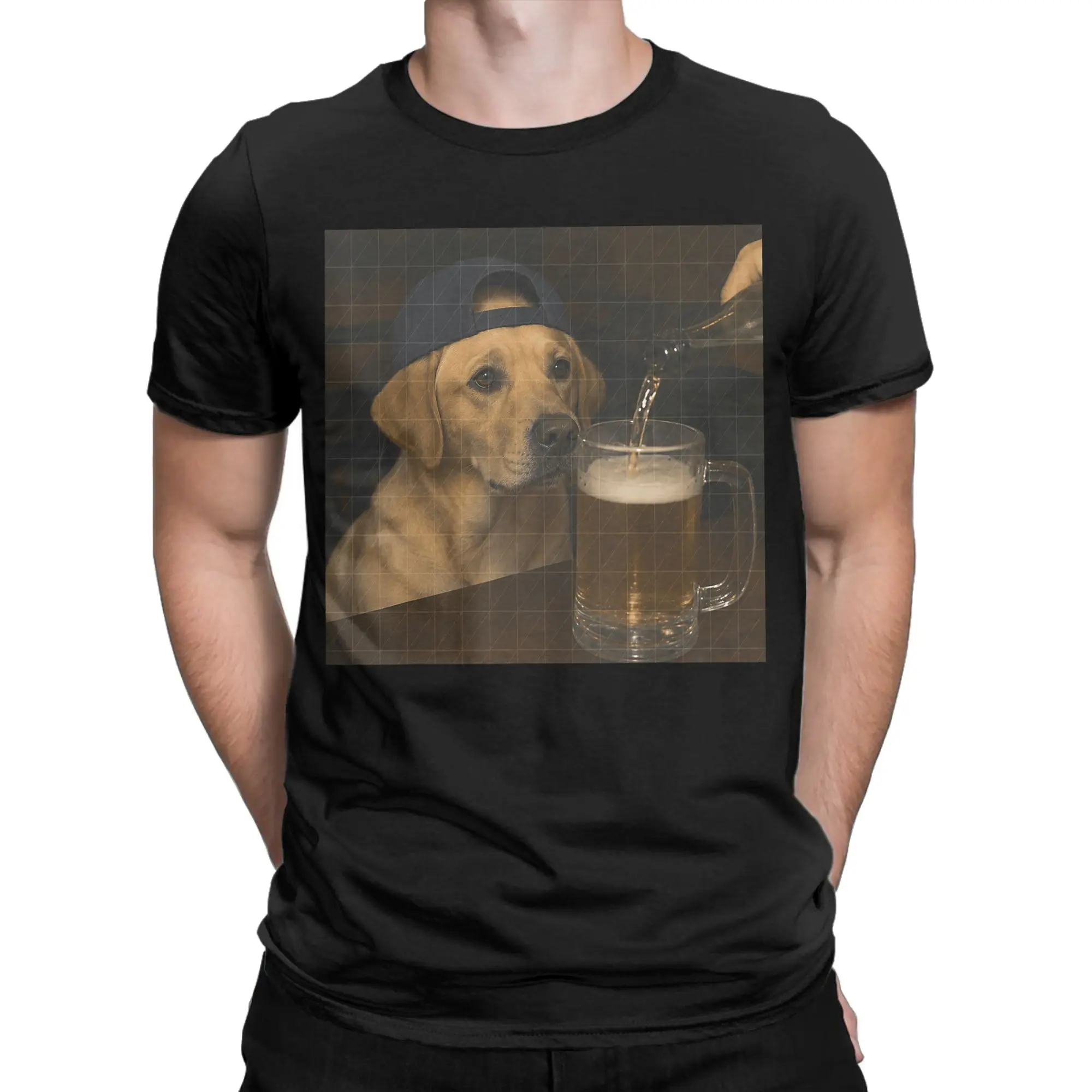 Mens T-Shirt Vintage Labrador Retriever Drinking Beer Dog Humor Meme T-Shirts Hip Hop Loose 100 Cotton Clothes Plus Size 5XL