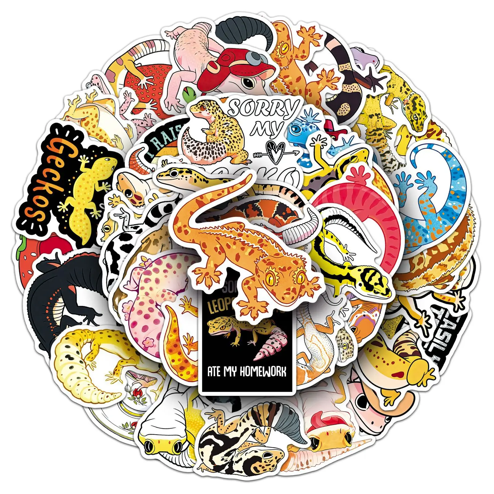 50PCS Cute Gecko Lizard Graffiti Stickers Kawaii Reptiles Cartoon Decal DIY Notebook Phone Guitar Scrapbook Classic Kid Toys