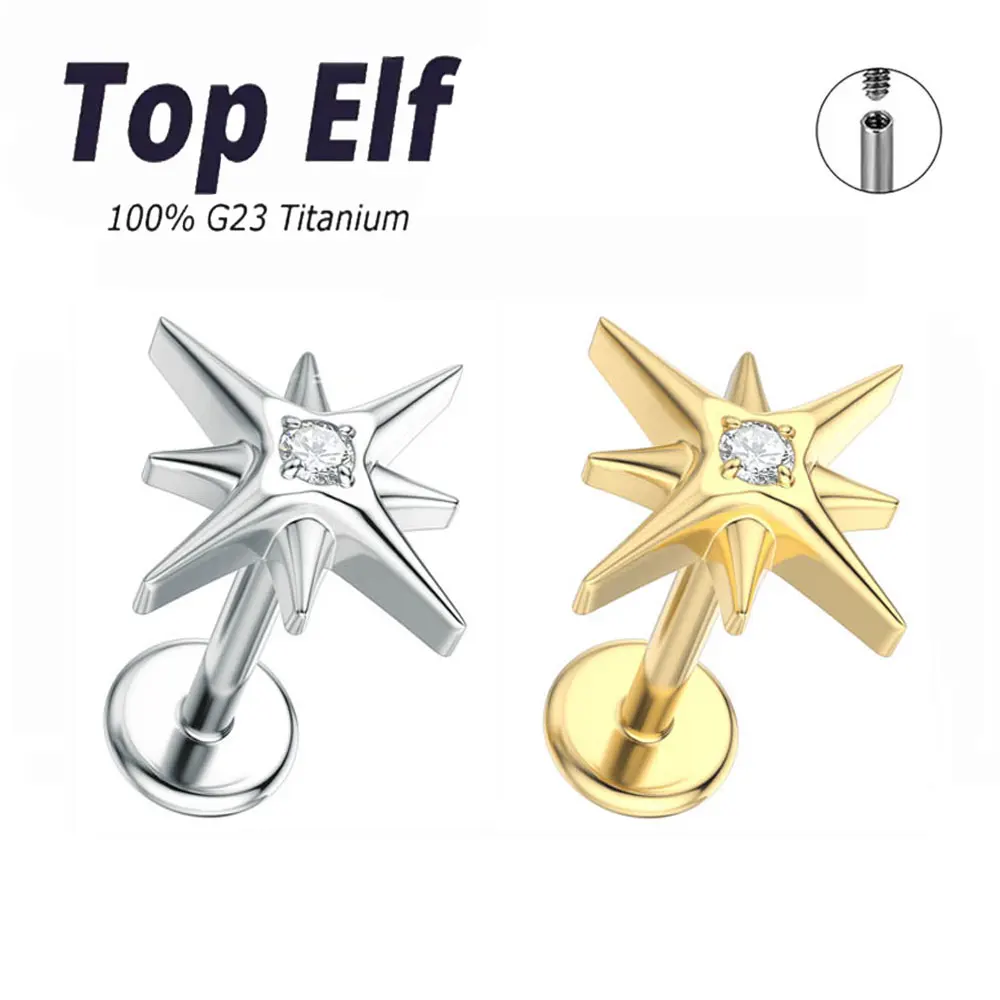 G23 ASTM F136 Titanium External Thread North Star Lip Nails Stud Earring Labret Ring Cartilage Helix Piercing Jewelry