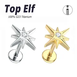G23 ASTM F136 Titanium External Thread North Star Lip Nails Stud Earring Labret Ring Cartilage Helix Piercing Jewelry