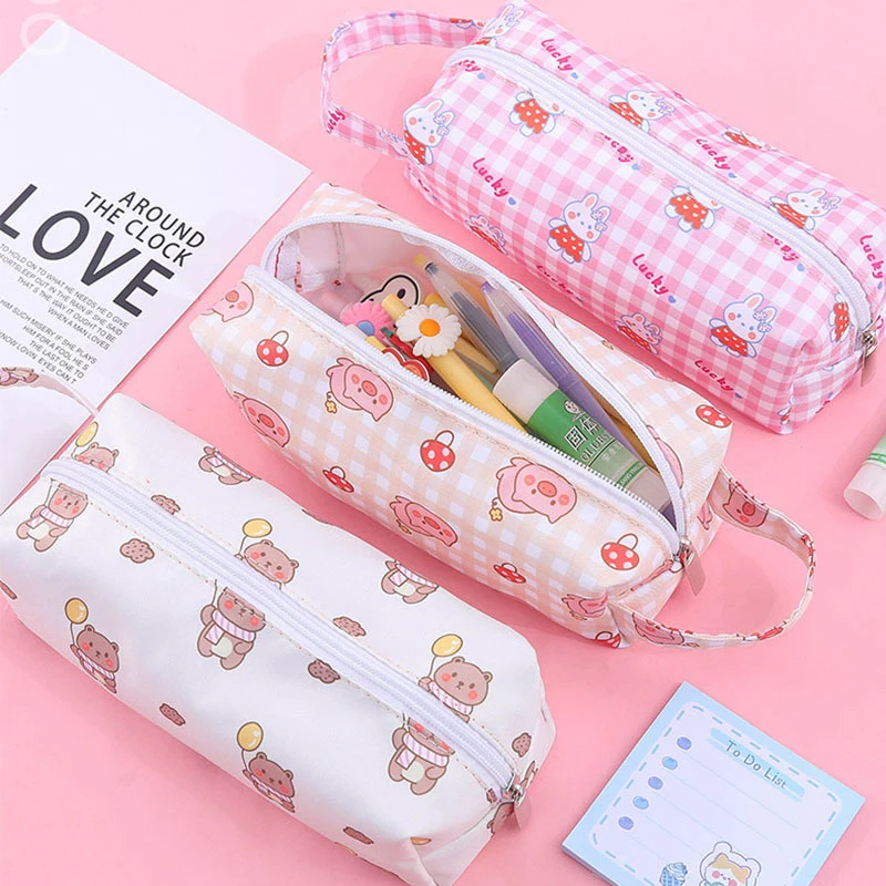 Kawaii dos desenhos animados bonito lápis caso portátil saco de lápis moda grande capacidade bolsa de armazenamento de papelaria material de escritório presentes