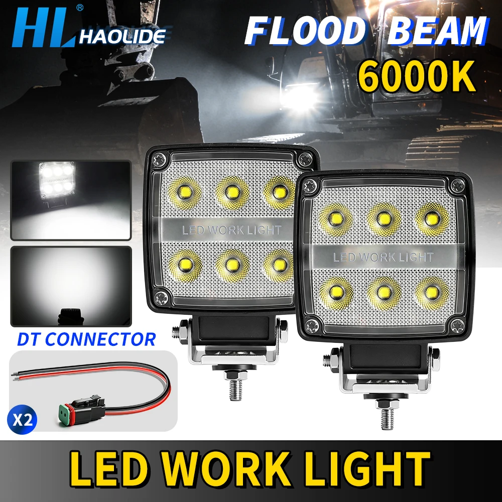 

HL 4inch 6LED Flood Beam Work Light 6000K Super Bright White LED Driving Lamp IP68 off-road use Light f or Truck SUV UTV Tractor