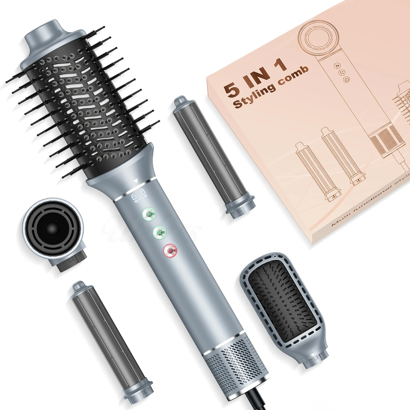 5 in 1 Hot Air Brush Set: Hair Dryer, Curler, Volumizer, Straightener - Rapid Drying, Volume Boost, Ionic Smoothing,