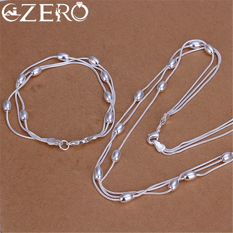 925 Sterling Silver Fringed owalne koraliki Łańcuch Bransoletki naszyjnik Zestaw biżuterii dla kobiet Moda Impreza akcesoria ślubne Prezenty