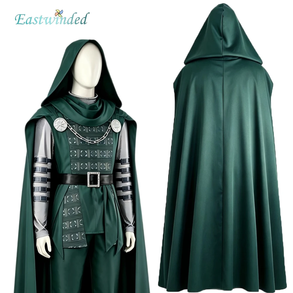 Movie Doom Day Doctor Doom Cosplay Costume Green Uniform Cloak Clothing Outfits Disguise Adult Male Halloween Carnival Party
