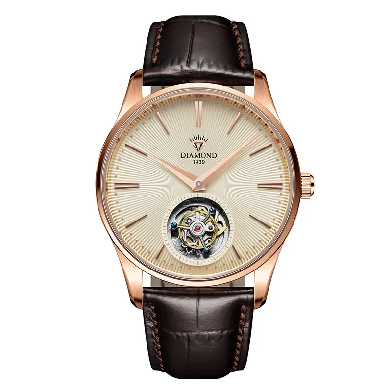 Timekeeping Watch Store Shanghai Diamond Watch Men's Hollow Automatic Mechanical Watch High-end Tourbillon Dial Casual