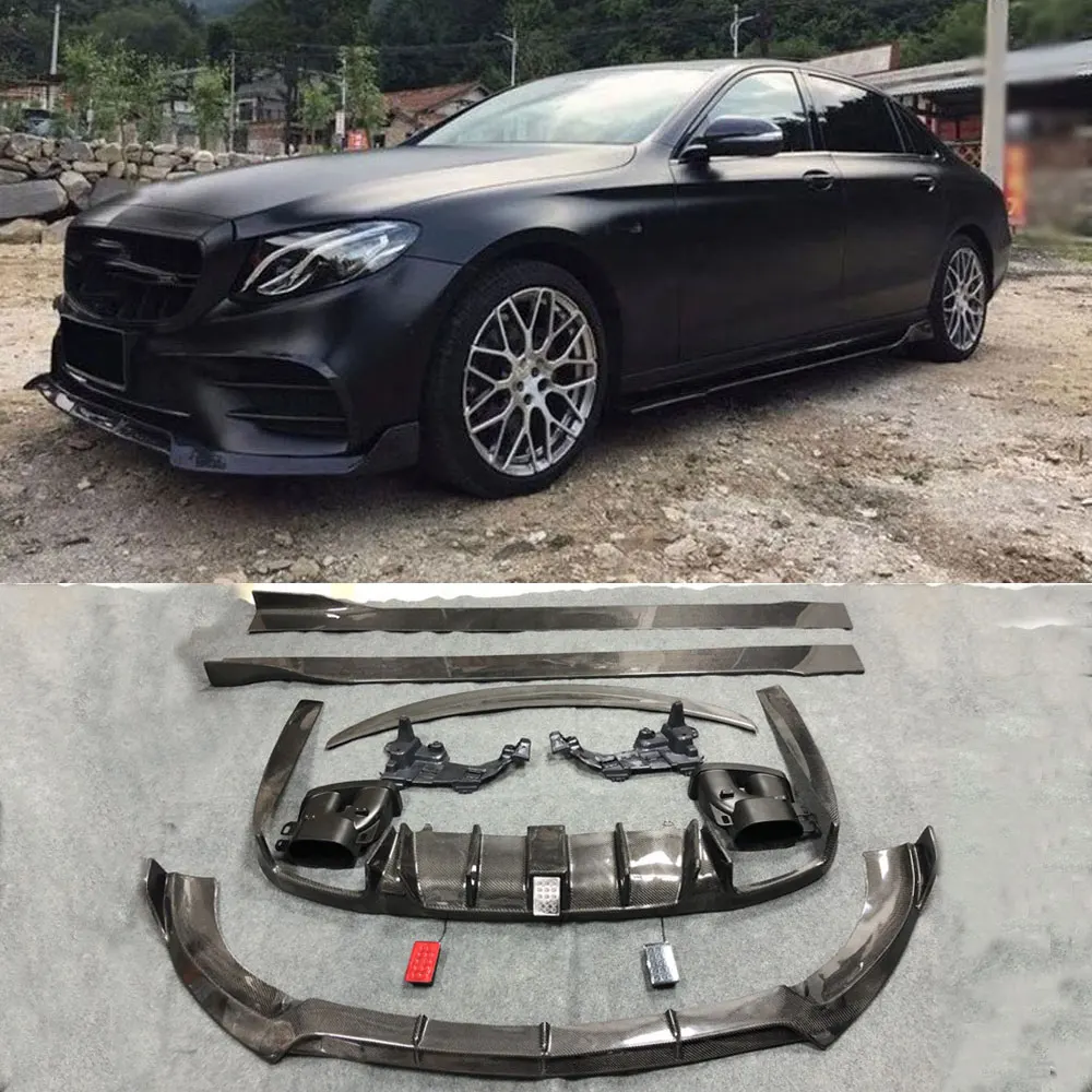 Carbon Fiber Front Bumper Lip Rear Diffuser Spoiler Side Skirts for E Class W213 E200 E300 E320 E63 2017-2019 Body Kits 2