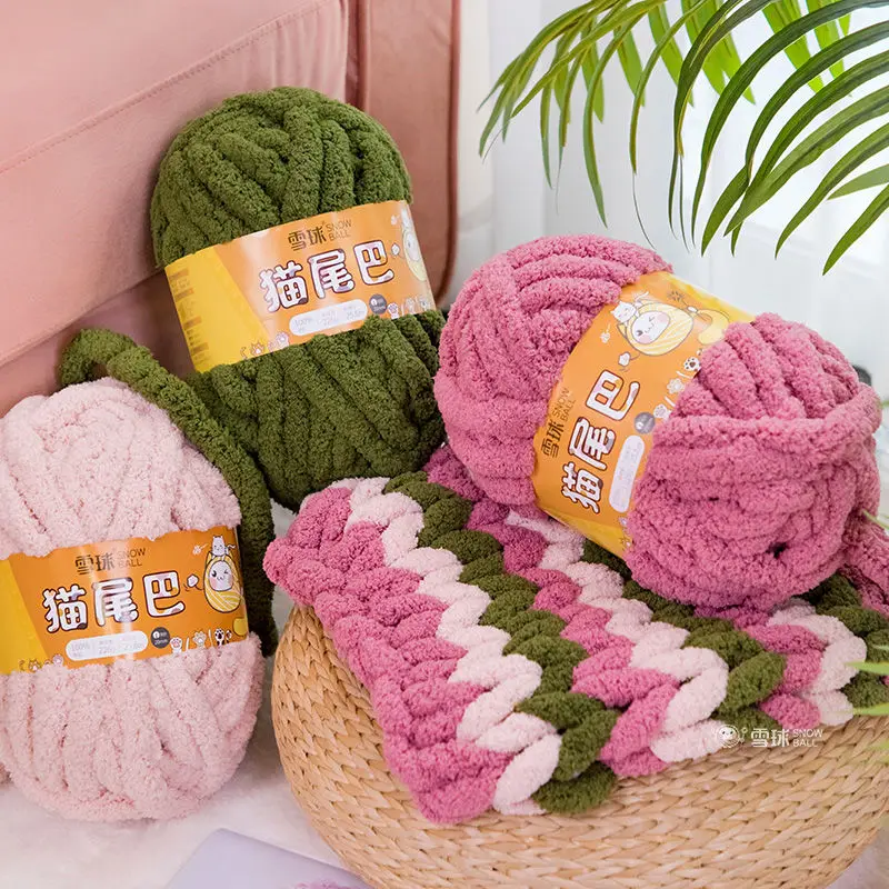 Пряжа для кошачьего хвоста 226 г, бархатная супер толстая нить для грубого шарфа, ручная плетеная ковровая нить «сделай сам», одеяло для домашних животных, вязаная нить