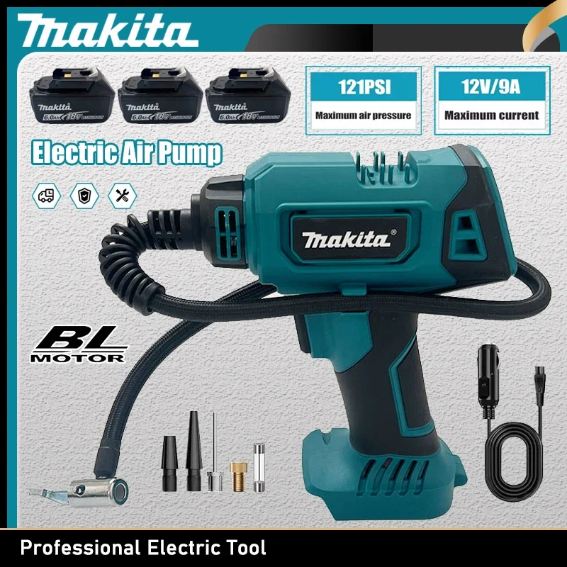 

Беспроводной портативный электрический воздушный насос Makita 12В, перезаряжаемый ручной компрессор для автомобилей, совместимый с аккумулятором Makita 18В