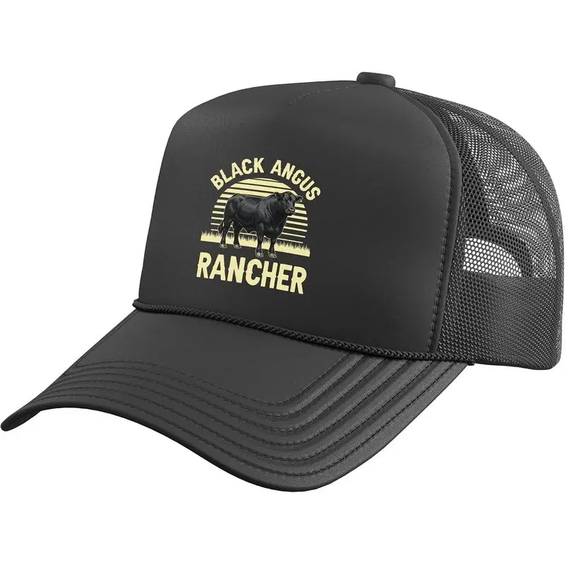 Funny Black Angus Art for Men Women Angus Cattle Rancher Trucker Hat with Adjustable Mesh Back