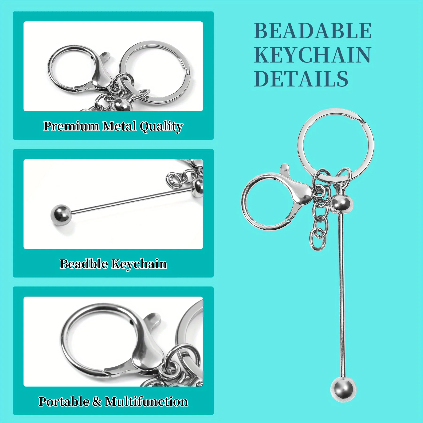 24Pcs Beadable Keychains Bars Bulk for Keychain Making Blank Beaded Metal Keychain for Craft Keychain DIY Gift