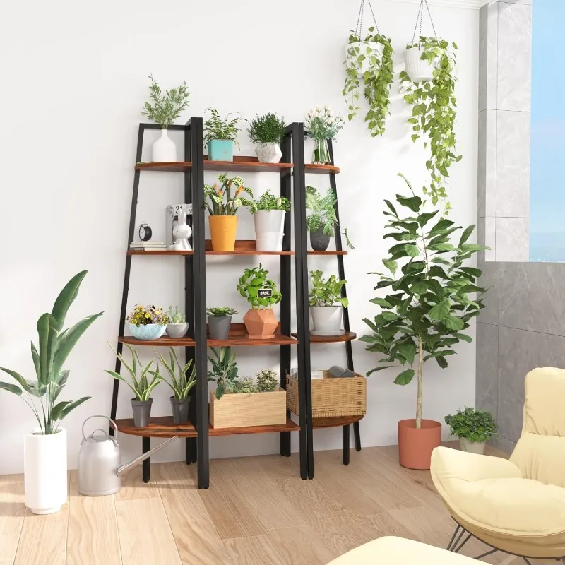 Ladder Shelf, 4 Tier Tall Ladder Bookshelf Corner Shelf, Industrial Book Shelf Ladder Bookcase Narrow, Standing Storage Shelves