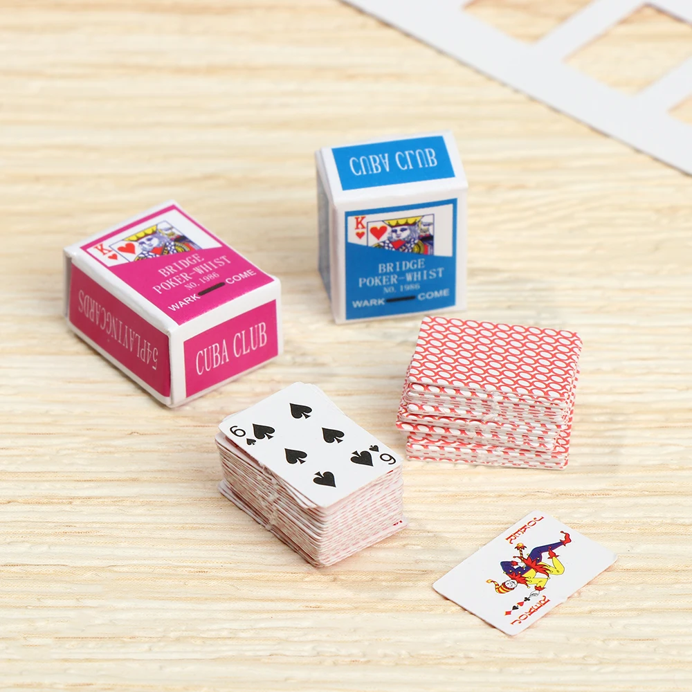 1 Set 1:12 Scale Miniature Games Poker Mini Playing Cards Dollhouse Supplies Funny Models Toy Creative Gift Doll Accessories