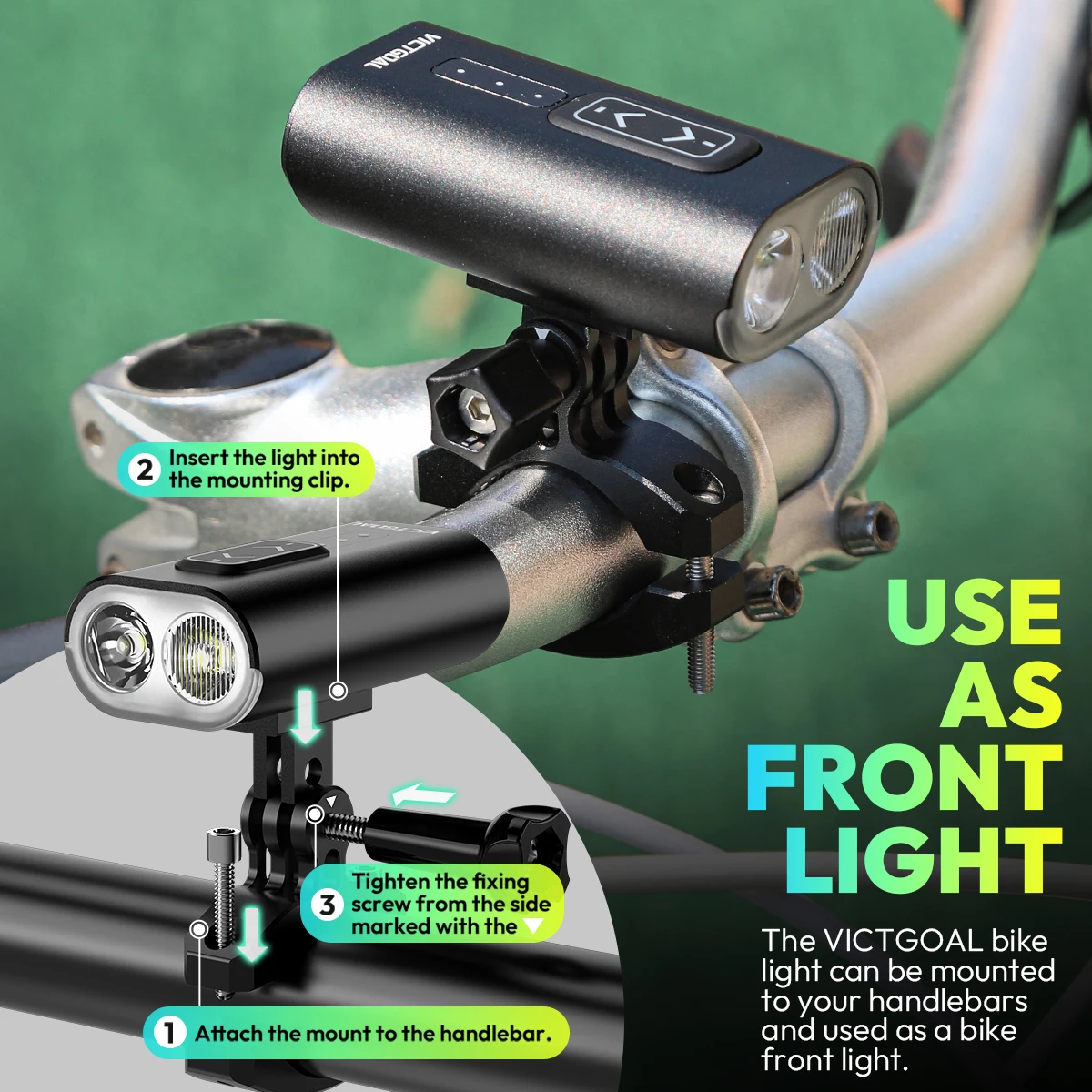 VICTGOAL Bicycle Helmet Headlight Handlebar Light 1000 Lumens MTB Road Bike Night Light Waterproof Type-C Charging Cycling Lamp
