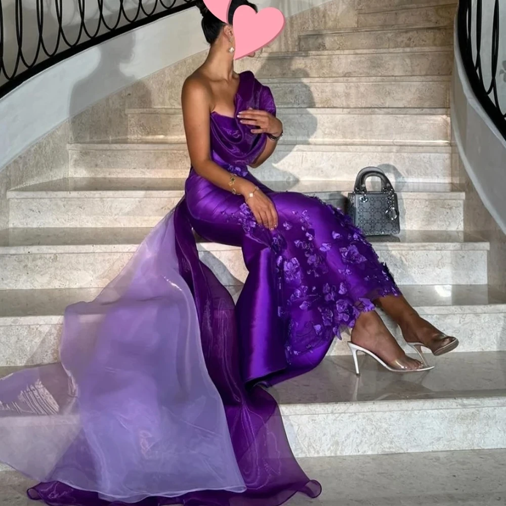Customized Dress Elegant Vintage Sweet Purple Flowers Mermaid Beads Ribbon Customize Formal Occasion Prom Dress Evening Party Go