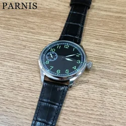 Parnis 44mm ETA6497 Hand Winding Movement Black Dial Men Watch Stainless Case Small Second