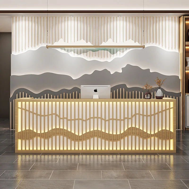 Layanan Resepsionis Meja Kasir Toko Kecantikan dan Kesehatan Meja Kasir Retro Perusahaan Furnitur Bergaya Cina Kassa JT40C