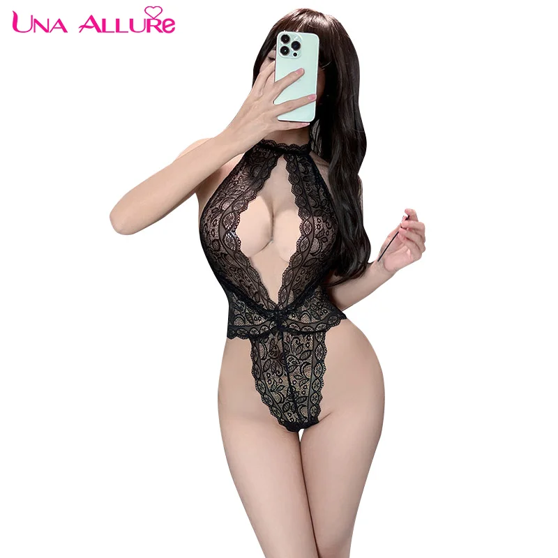 

Ladies Lingerie Set with Embroidered Hollow Flower Patterns Lace Lencerias Sexy Costume Play Body Suit