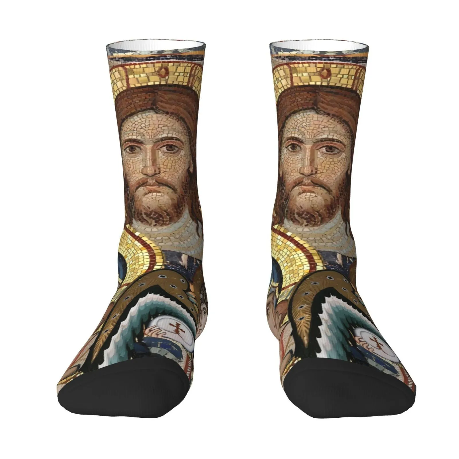 Jesus Mosaic Print Mid-Calf Socks Unisex Outdoor Casual Socks Comfortable Breathable Machine Washable