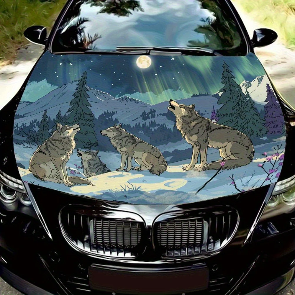 

Виниловые обертывания для автомобиля Wolves Under The Aurora, наклейка на капот двигателя, устойчивая к брызгам, легко снимается, прочный персонализированный автомобильный Acc