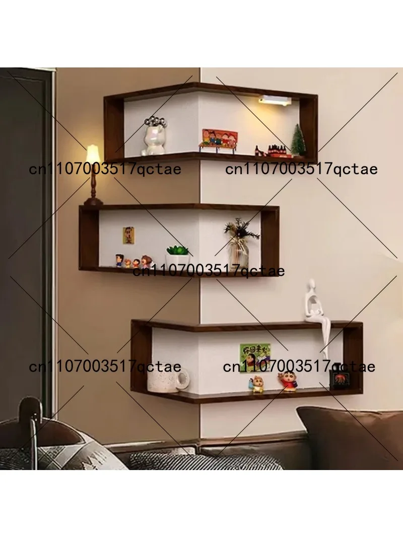 Solid wood wall-mounted corner rack Wall decoration display rack Wooden living room wall-mounted figure doll display rack