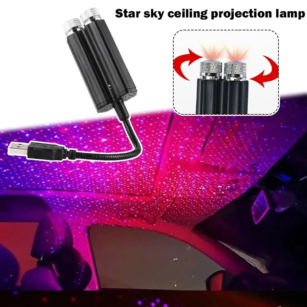 

USB-проектор звездного неба с двумя головками для автомобиля, гибкая лампа-гусиная шея для создания атмосферы в салоне
