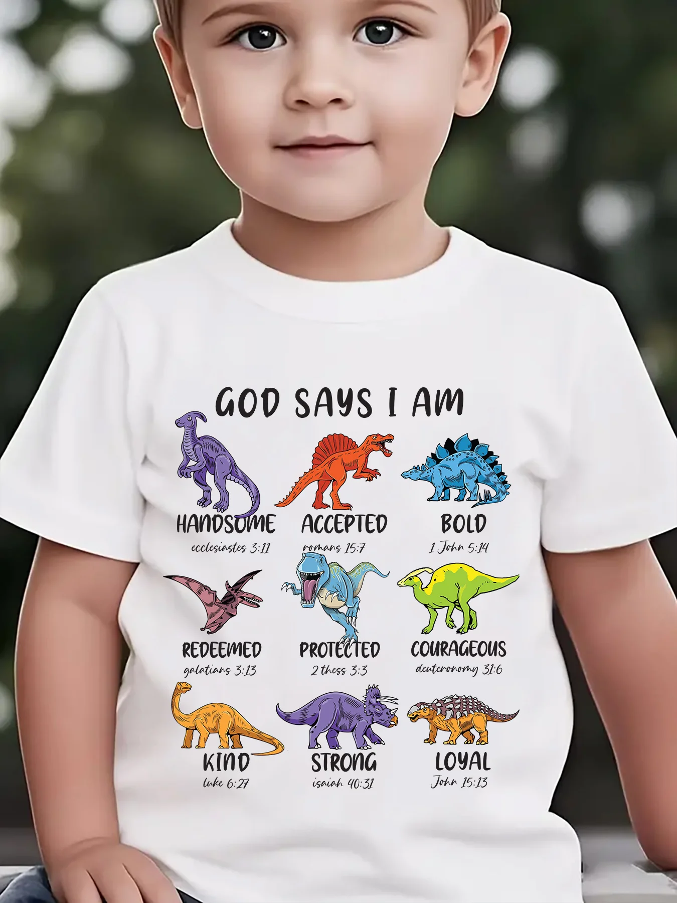 God Say I Am Dinosaur Bible Verse Cartoon Print Boys Girls Family Tee Soft Kids Parent Short Sleeve Daily Casual Comfort T Shirt