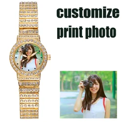 Reloj con foto personalizado único para mujer, reloj con logotipo de imagen personalizado informal de lujo, imagen grabada en la esfera del reloj, regalo para novia