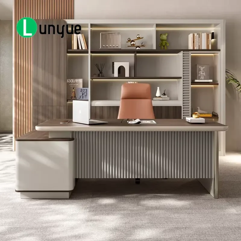 Modern Luxury Wooden Executive Desk Multifunctional Storage Durable Office Furniture with Fingerprint Lock for Home Workspace